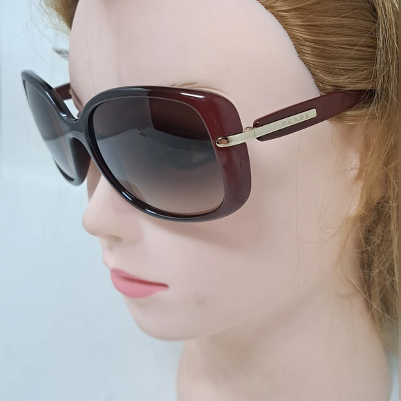 NWT Prada Conceptual Sunglasses Bordeaux Red Brown Gradient SPR  08O 57-17-130 - Picture 12 of 16